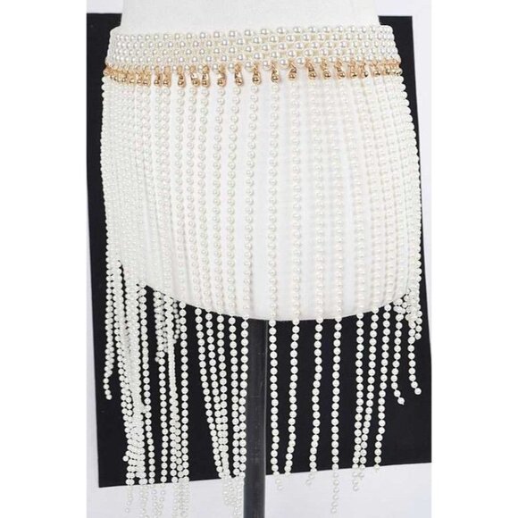 Fringe Pearl Statement Chain Belt
